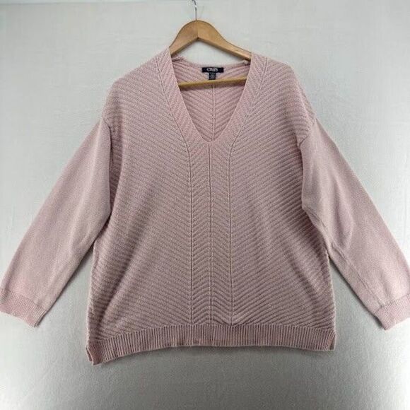 Chaps Sweaters - Chaps Womens V neck Cable Knit Sweater Light Pink Size XL Shimmer